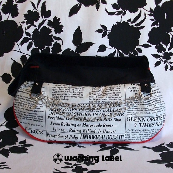 Nation in Mourning Kennedy Assassination Newsprint Clutch Bag