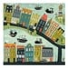 Bord De La Mer - 2 Art print Illustration design bay Amsterdam lighthouse quirky houses town city colourful orange lime teal green