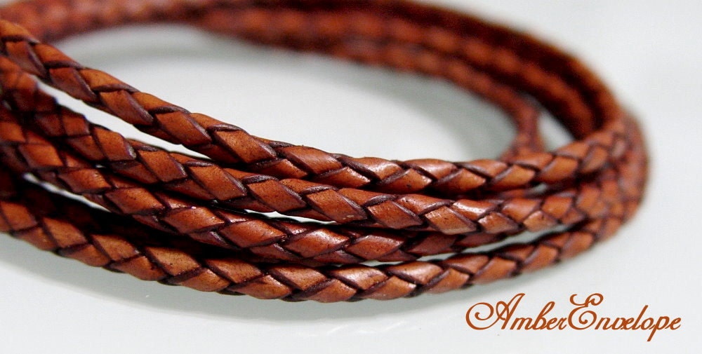 1 Meter of 3 mm  Antique Tan Braided Leather Cord. - AmberEnvelope