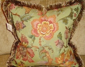 Floral Brocade Pillow with Brush Fringe