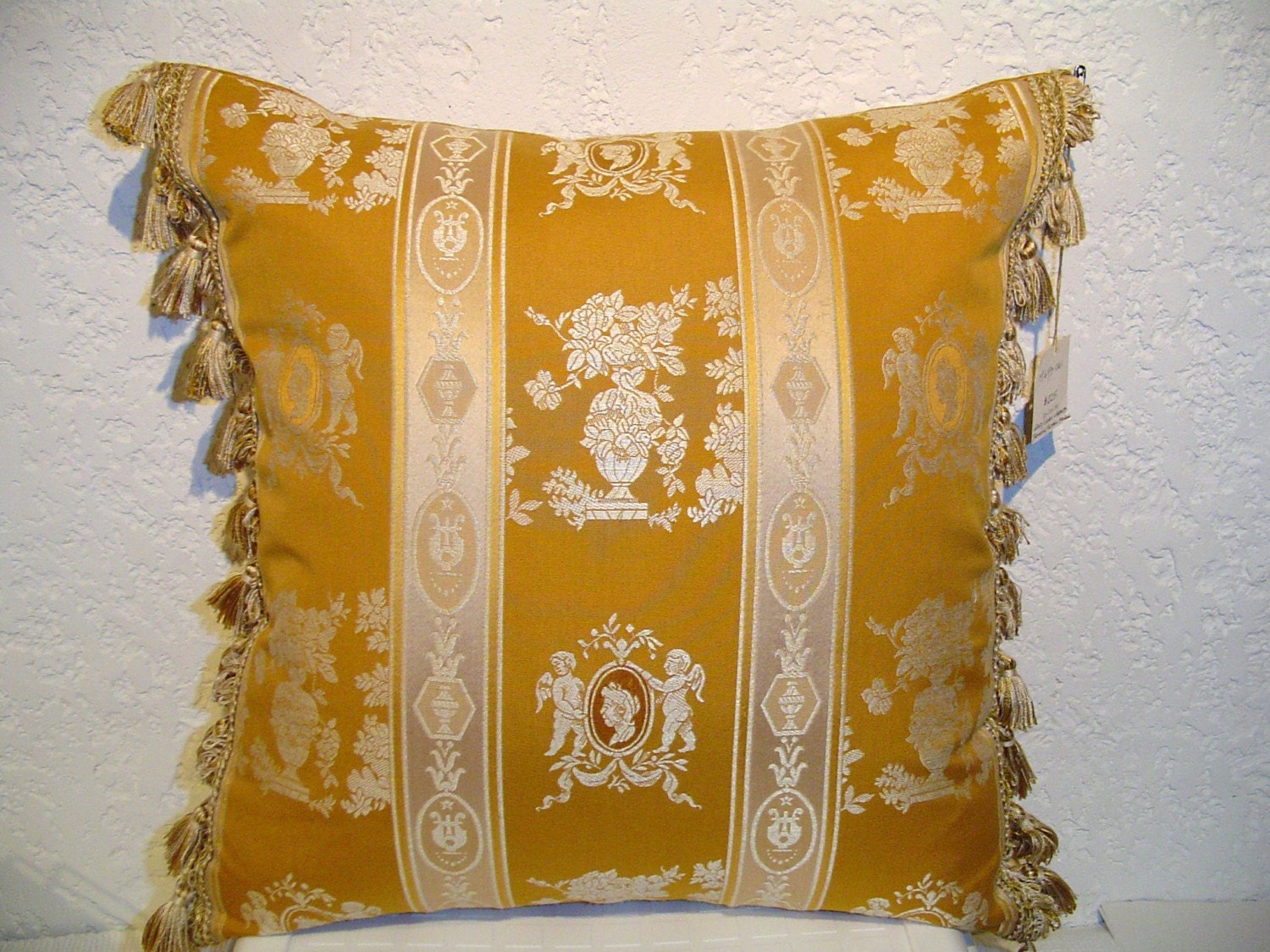 Designer Pillow with French Cherub Stripe and Side Tassel Fringe