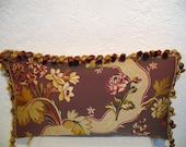 Designer Pillow with Floral Ribbon Brocade and Tassel Fringe