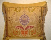 Handmade Piecework Pillow with Large Scale Damask & Fringe