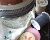 Strawberry Polka canning jar pin cushion