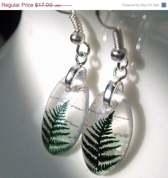 ONE DAY SALE Resin Earrings,tiny fern / translucent resin earrings