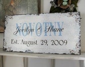 CUSTOM WEDDING SIGN or Family Sign w/ Names and Date Handpainted / No Vinyl / Shabby Cottage Vintage Style 24 x 12