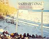 SHOES OPTIONAL with your names Shabby Beach Wedding Signs INCLUDES 2 tall stakes 32 x 8 1/2