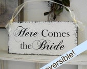 Here Comes The BRIDE / Just MARRIED /  HAPPILY Ever After Reversible Shabby Wedding Signs 7 x 15