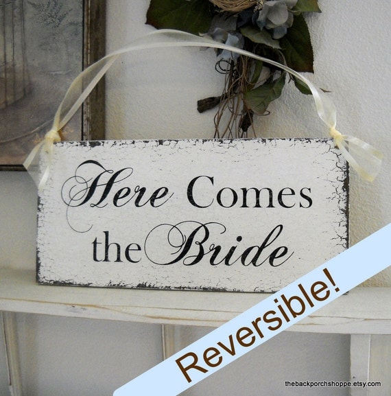 Here Comes The BRIDE / Just MARRIED / HAPPILY Ever After Reversible Shabby Wedding Signs 7 x 15