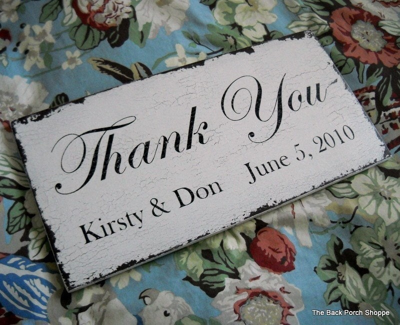 THANK YOU with your Names and Date Shabby Wedding Signs 9 x 18