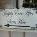 HAPPILY EVER AFTER Starts Here with arrow Shabby Cottage Vintage Elegance Wedding Signs 24 x 12