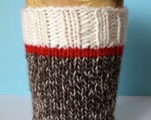 Sock Monkey Inspired Hand Knit Coffee Sock - Made to Order