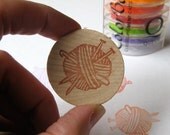 Ball of Yarn with Crochet Hook and Knitting Needles - Hand Carved Rubber Stamp