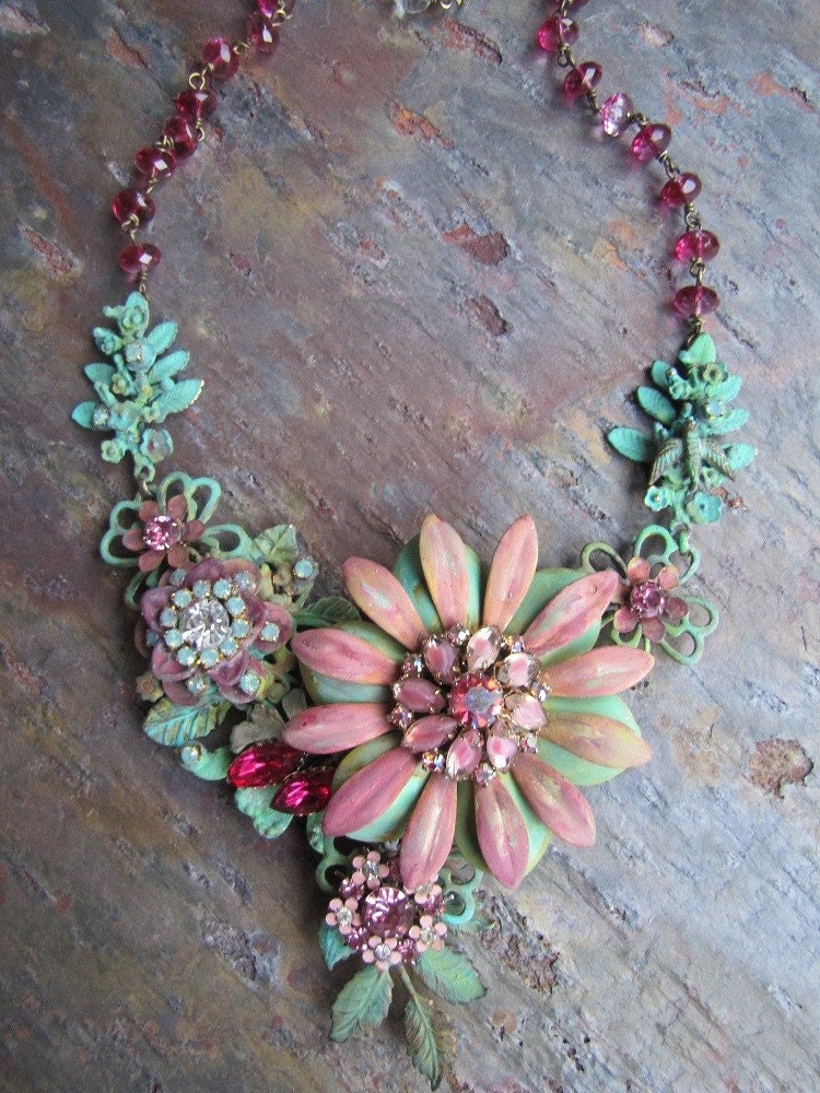 Set FIRE to the RAIN ... Romantic Statement BIB Necklace with Vintage French Chic and Boho Gypsy Charm