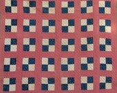 Vintage Quilt - Four Patch Red, White, Blue  c.1890  Antique Crib Quilt