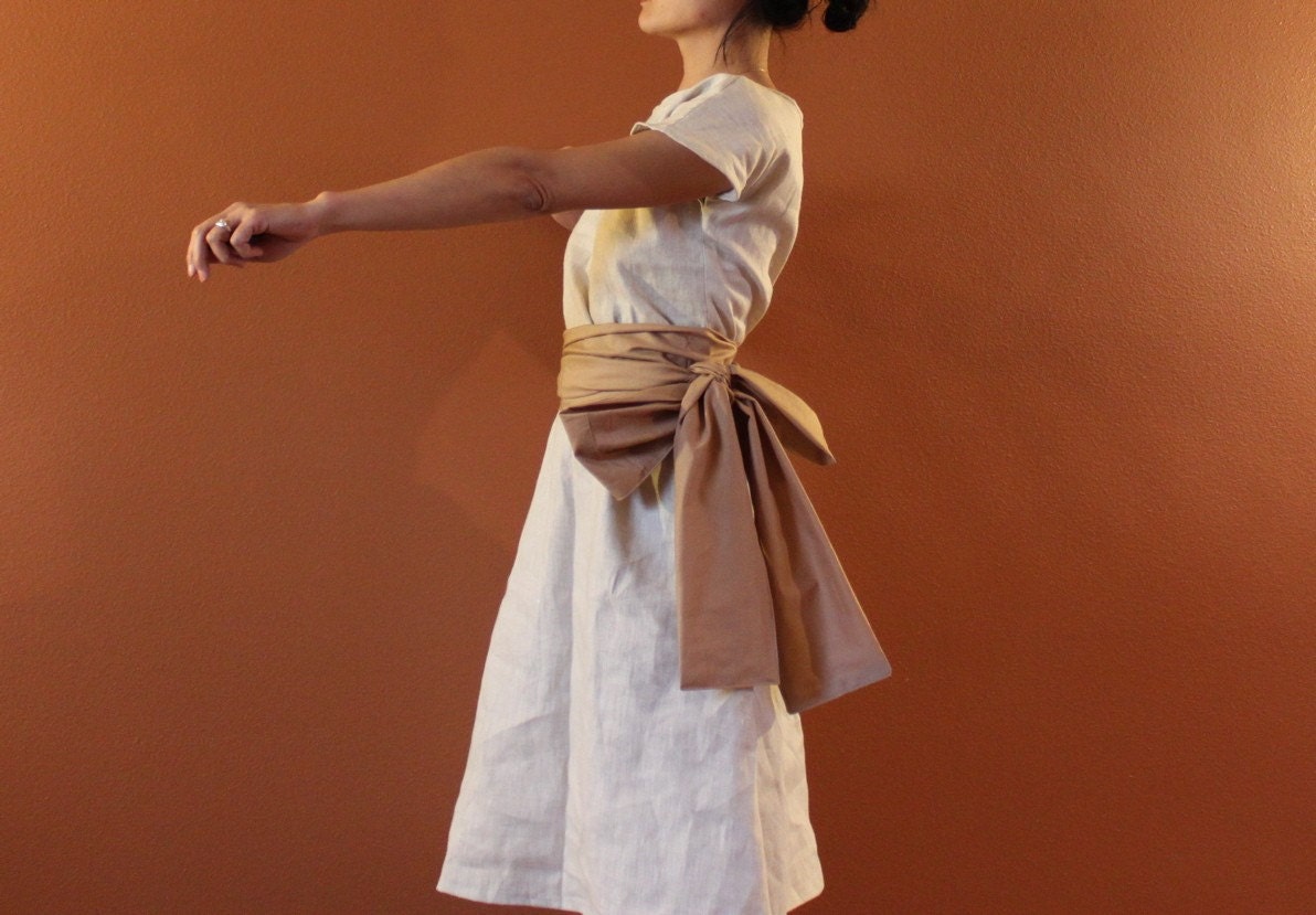 handmade to measure  linen simplicity dress with cotton obis