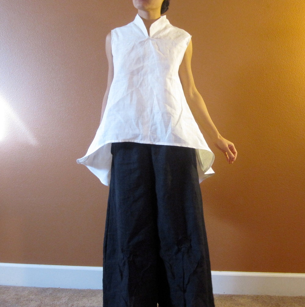 handmade to measure simplicity linen wavy top with chipao collar