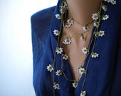 Hand Crocheted  Floral  Scarf Necklace