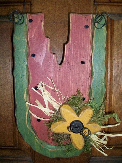 Watermelon Slice Wood Door Hanger, Sunflower, Summer, Primitive, Greeter, Home Decor, Daisy