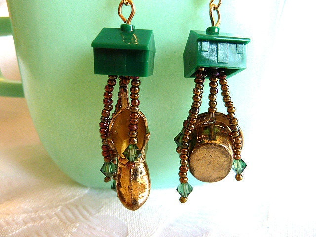 Repurposed Monopoly House Earrings