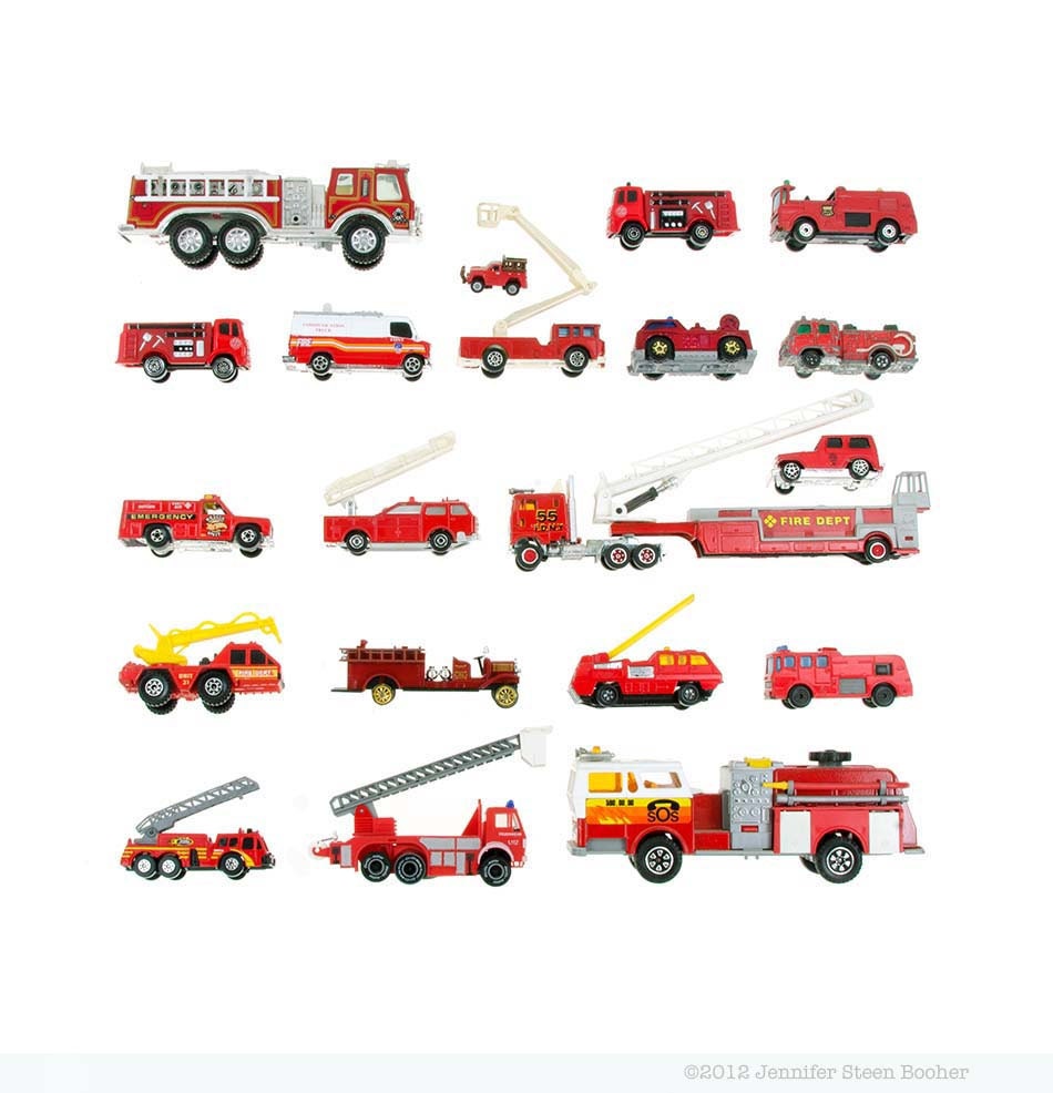 Toy Firetruck Collection - 8x8 photograph - fire trucks