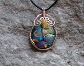 SALE 14K Gold Filled Wire Wrapped Fused Dichroic Glass Pendant GN-26