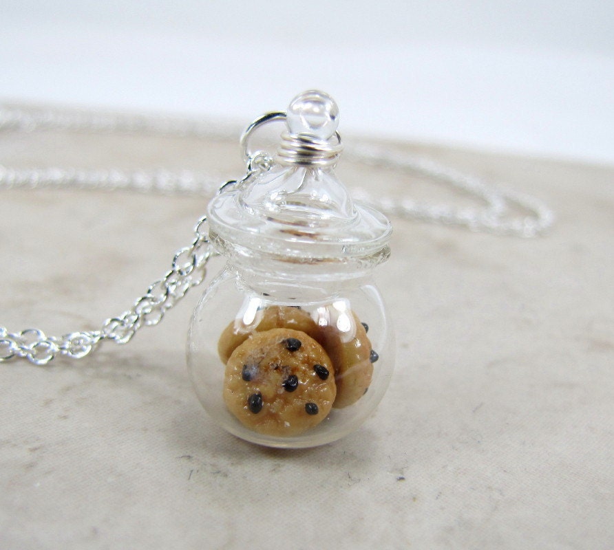 Chocolate Chip Cookie Jar Necklace Miniature Food Jewelry