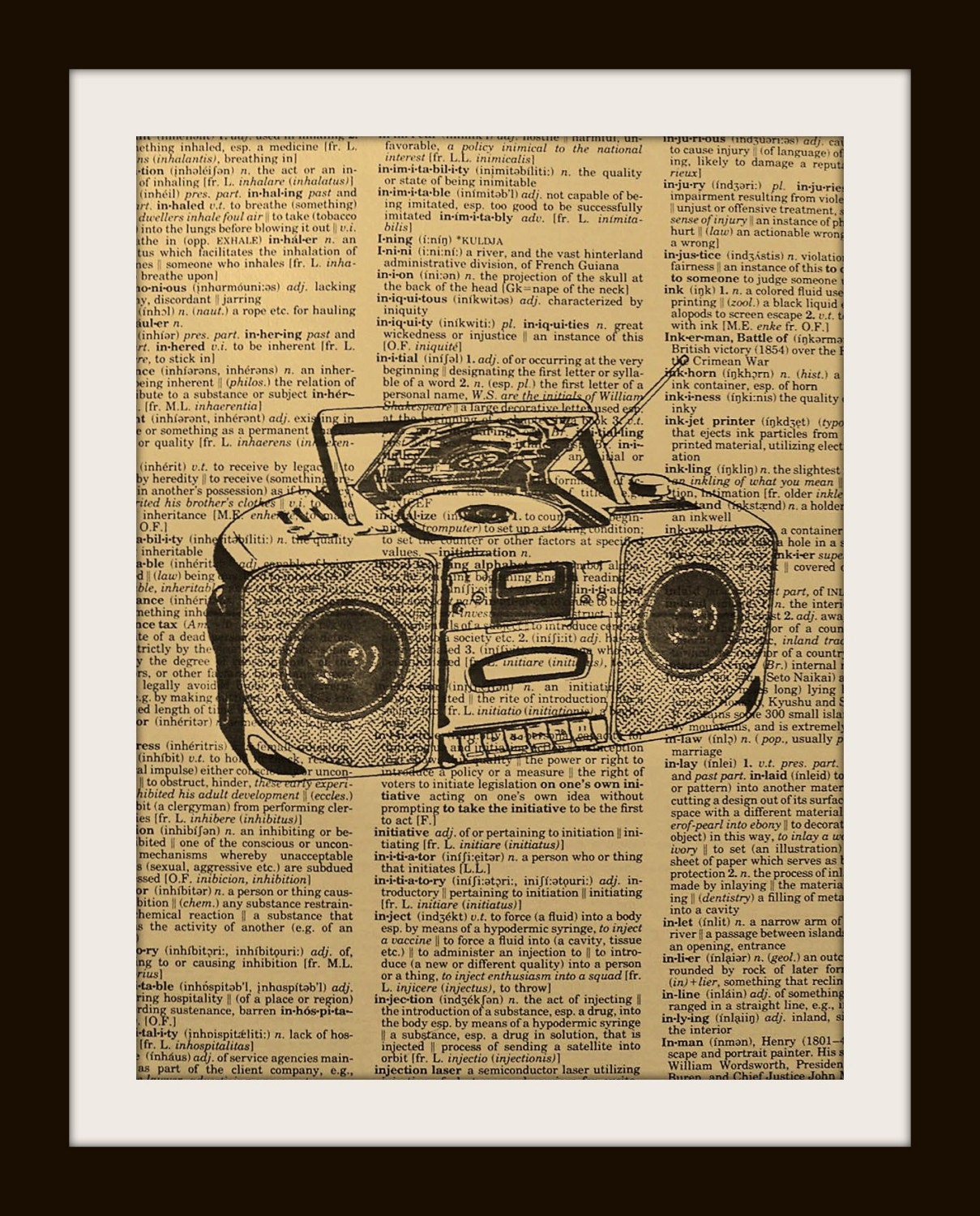 Vintage Dictionary Art Print Boombox radio 8x10 Gold Gilded Page