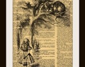 Alice in Wondarland Dictionary Art Print Cheshire Cat