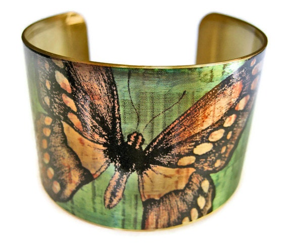 Butterfly cuff bracelet brass adjstable brass or stainless steel