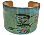 Blue Lotus adjustable cuff bracelet Vintage style brass Free Shipping to USA