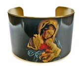 Madonna and Child cuff bracelet brass adjustable Free Shipping