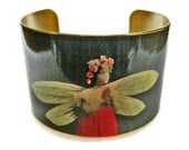 Dragonfly Girl cuff bracelet brass adjustable Free Shipping to USA