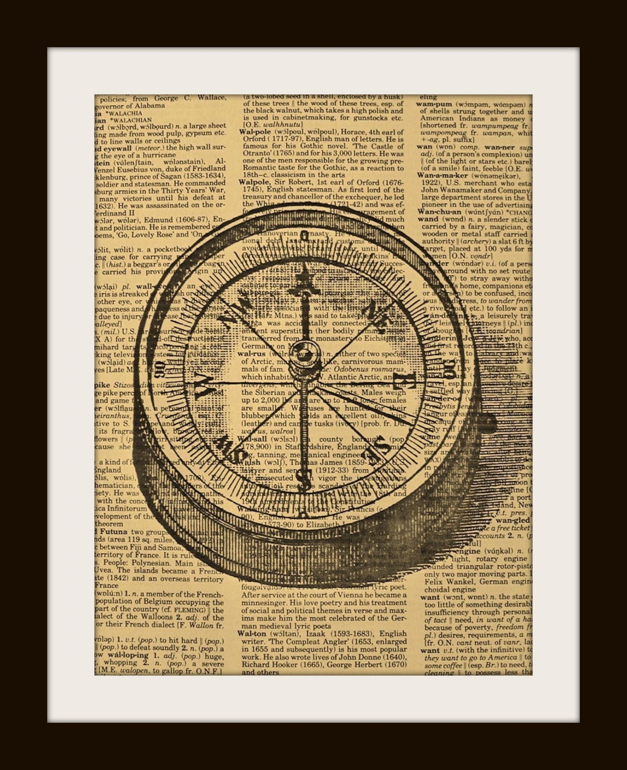 Art Print COMPASS 8x10 Dictionary Gold by UniqueArtPendants