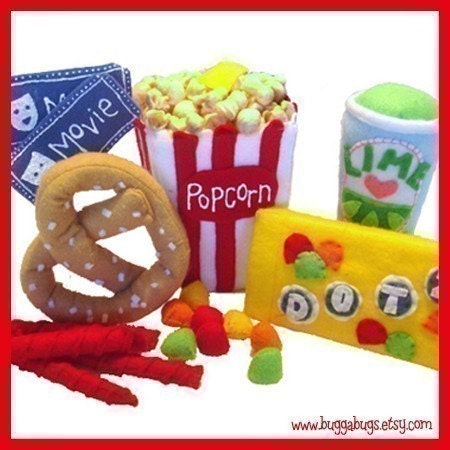 MOVIE TIME - PDF Felt Food Pattern (Popcorn, Candy, Pretzel, Licorice, Drink, Tickets)