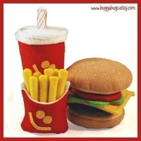A Very Happy Meal - PDF Felt Food Pattern (Hamburger, Milk Shake, Fries)