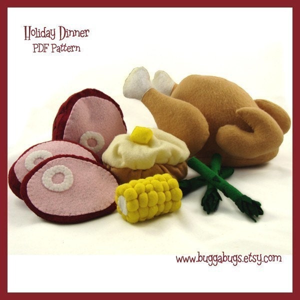HOLIDAY DINNER - PDF Pattern (Turkey, Ham, Baked Potato, Corn, Asparagus)