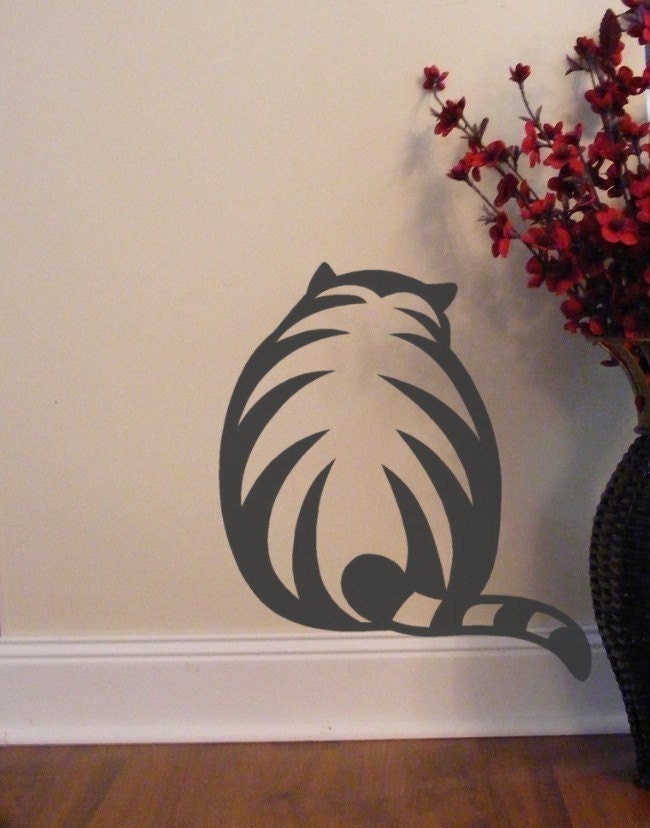 Cat vinyl decal  striped chubby kitty removable wall sticker