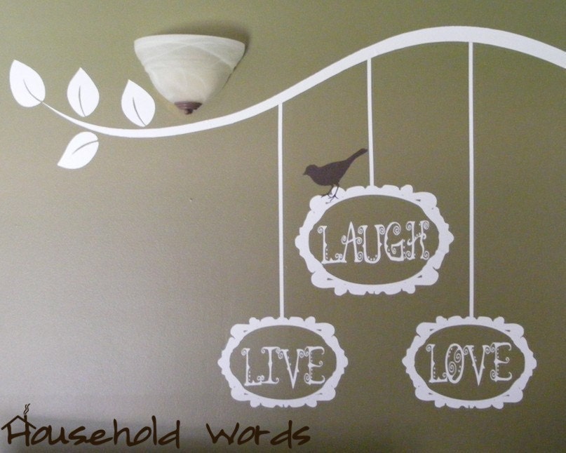 LIVE LAUGH LOVE Bird Branch and Baroque Frames by HouseHoldWords