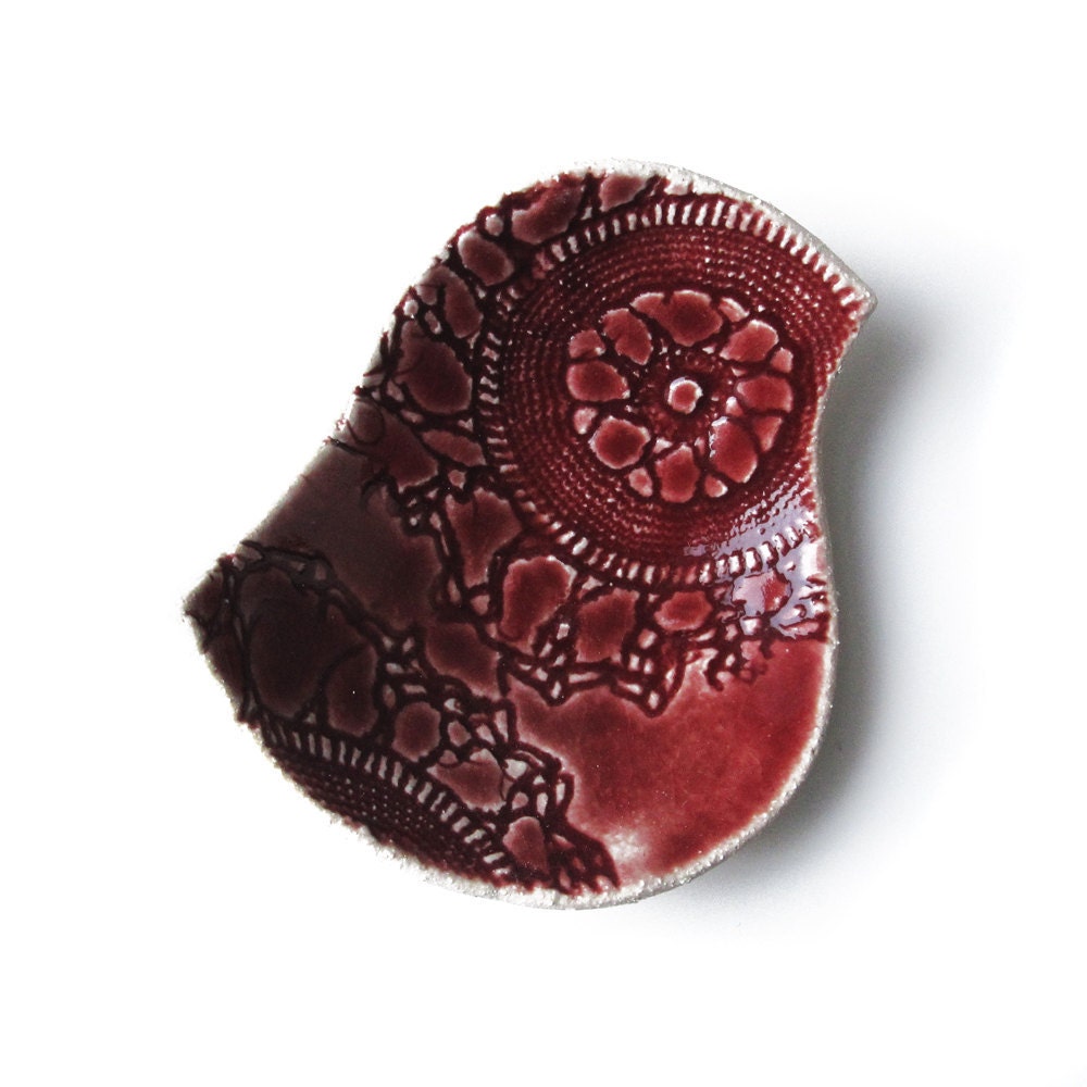 Bird Bowl Ruby Red Ceramic Pottery Home Decor Serving Tableware Ring Dish Gift For Her Teacher gift  Birthday gift