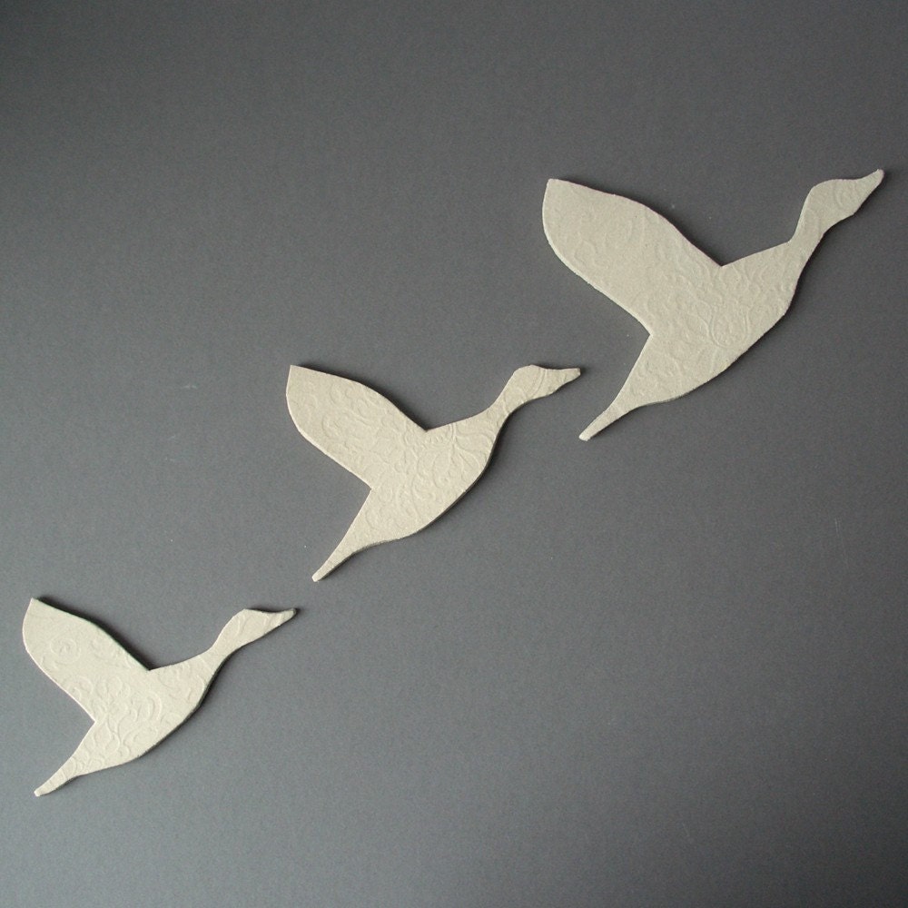 Flock ceramic wall art set of three flying ducks sizes C D and E