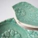 Ceramic bowls Birds of a feather bowl duo Seafoam turquoise blue green pottery Vintage lace texture Home decor Ring bearer pillow Ring dish