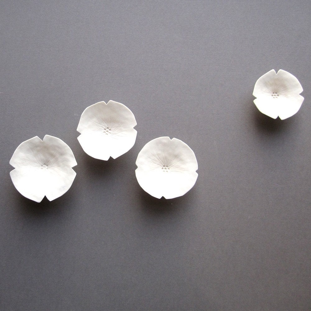 Reserved for Bobbie Set of 6 Graces - Wall sculpture in white porcelain - sculptural flowers - arrange to suit your space