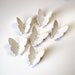 White porcelain wall art sculpture Flutter Set of six lace wing butterflies with antique embroidery details and sterling silver wire