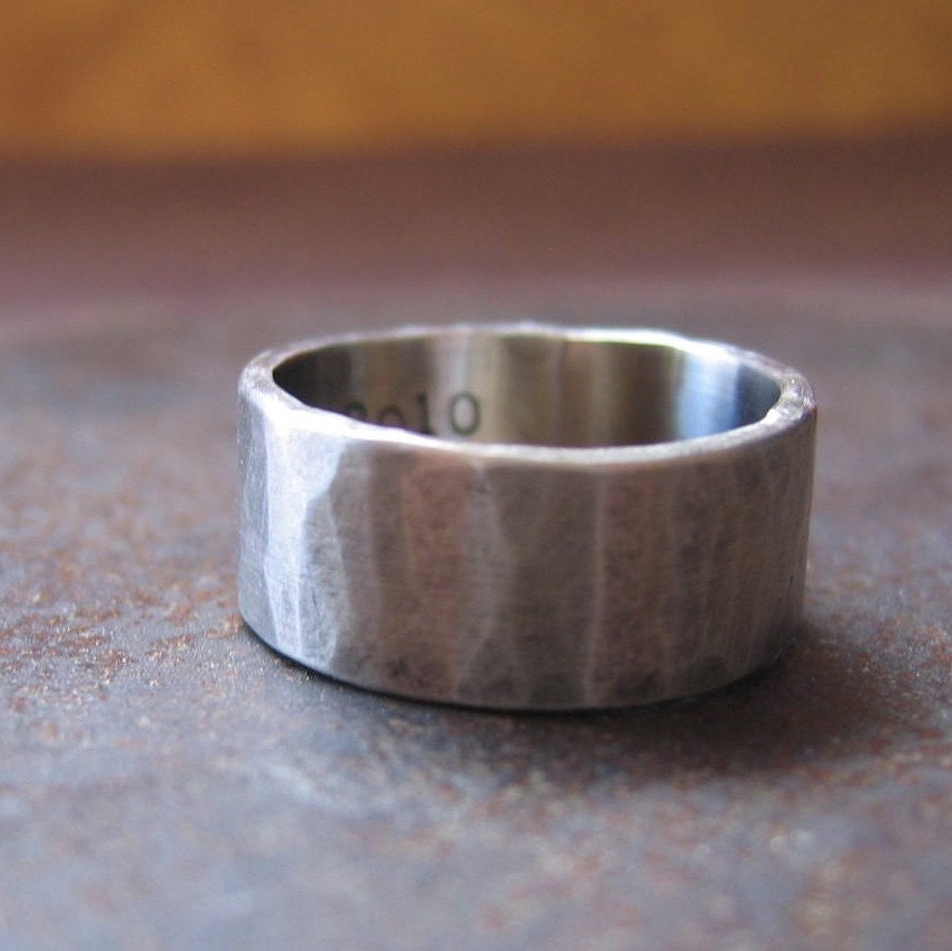 custom rustic wedding band. 14k white gold