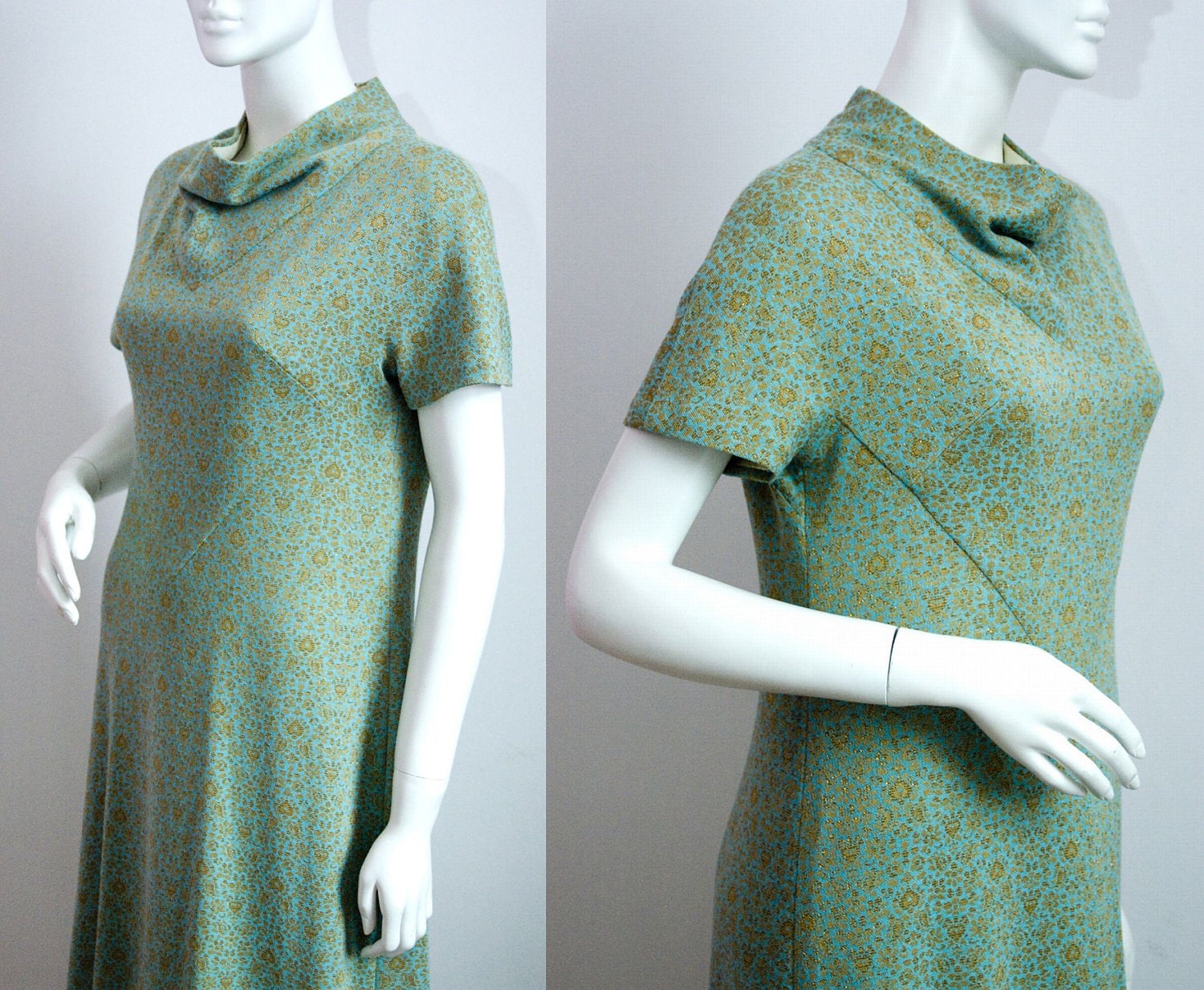 Vintage Dress 1960s Cocktail Dress Metallic Floral Cowl Neck Dress Fully Lined Size Medium