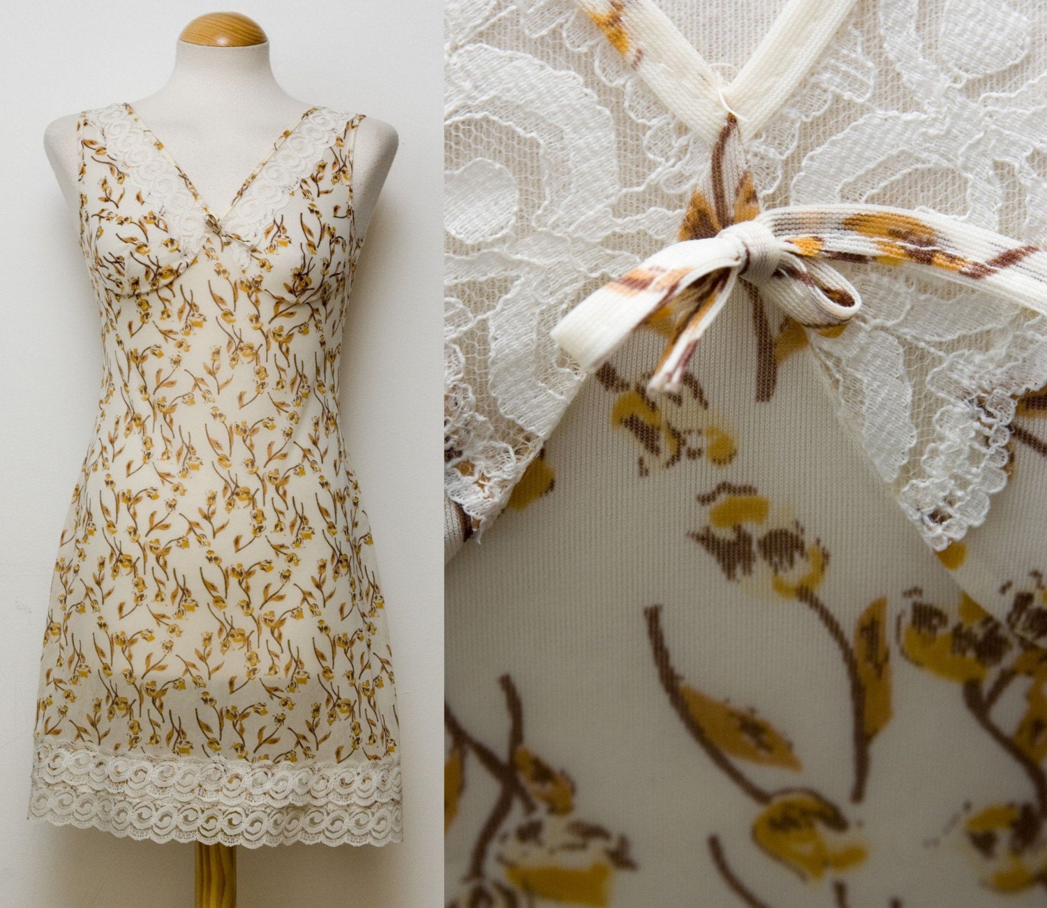 Vintage Slip Night Dress Vintage Nightie Floral and Lace Full Slip 1960s