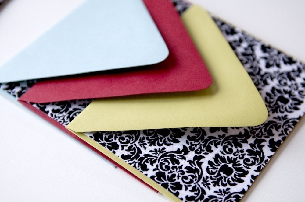 Set of 8 FABRIC Flat Note Cards - Damask