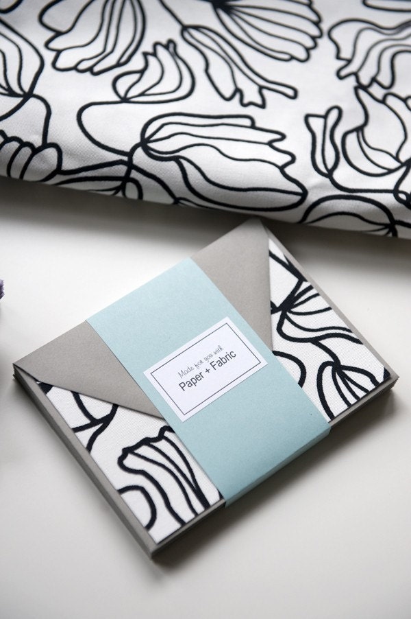Fabric Note Cards - Black and White Tulip Garden