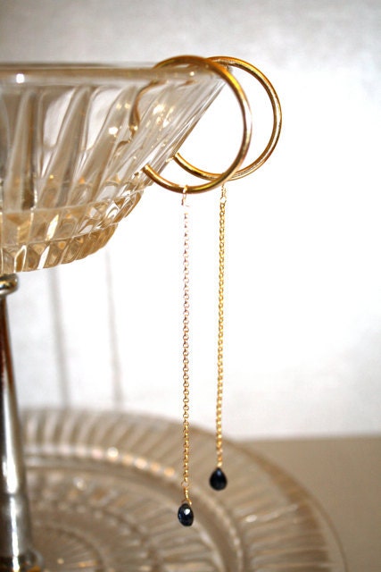 14kt Gold Hoop Earrings with Genuine Sapphire Drops
